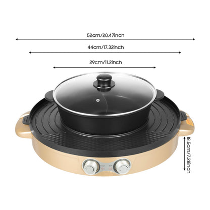 Charocean 2000W Hot Pot Electric Hotpot Pot 220V Electric Grill 2 in 1 Multifunction Electric Grill Hot pot with Removable Cooking Plate, Electric Hot Pots for Dorm Home (Gold)