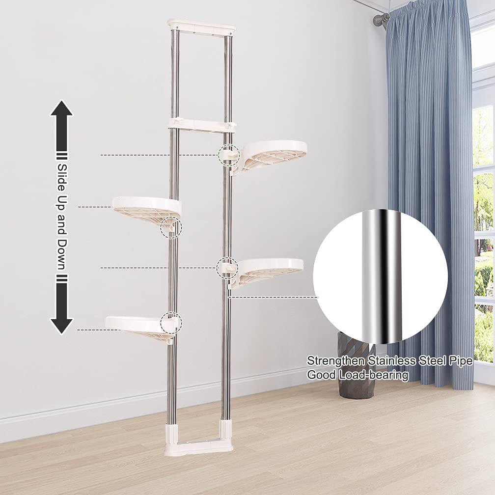 BAOYOUNI Telescopic Flower Stand Plant Stand Indoor Plant Stand Window Sill Metal Telescopic Shelf Window Shelf for Plants Flowers Adjustable Height 92 to 160 cm, Ivory