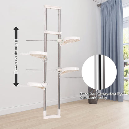 BAOYOUNI Telescopic Flower Stand Plant Stand Indoor Plant Stand Window Sill Metal Telescopic Shelf Window Shelf for Plants Flowers Adjustable Height 92 to 160 cm, Ivory