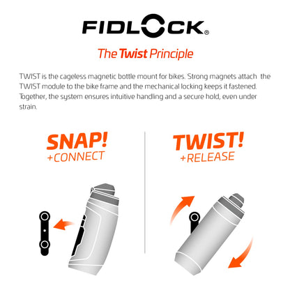 Fidlock TWIST bottle 590 + bike base - 590 ml bike water bottle with magnetic-mechanical bottle holder system, incl. holder, BPA-free & dishwasher safe, color Smoke