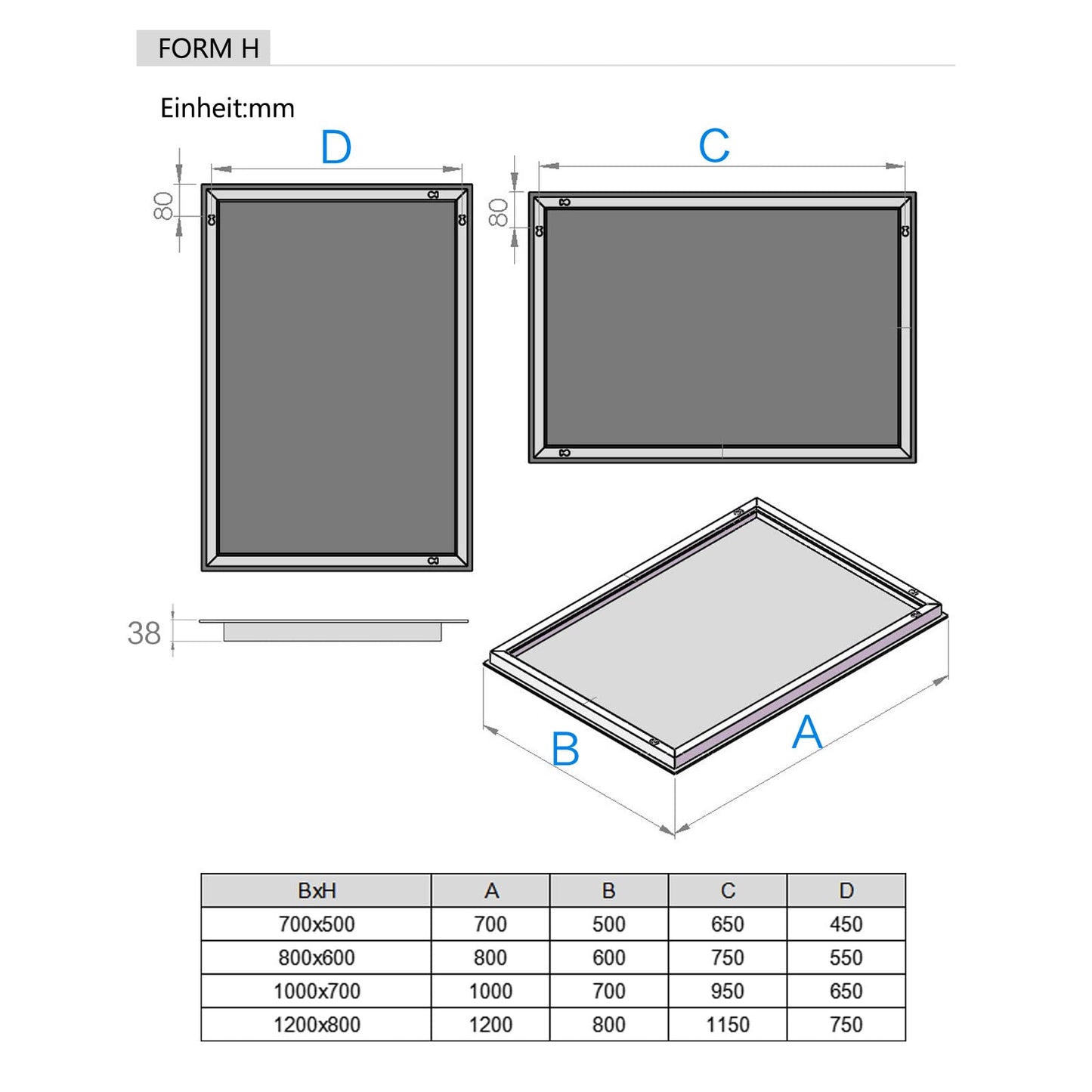 LISA bathroom mirror 120 x 80 cm with LED lighting rectangular wall mirror anti-fog light mirror with touch switch IP44 cold white with clock