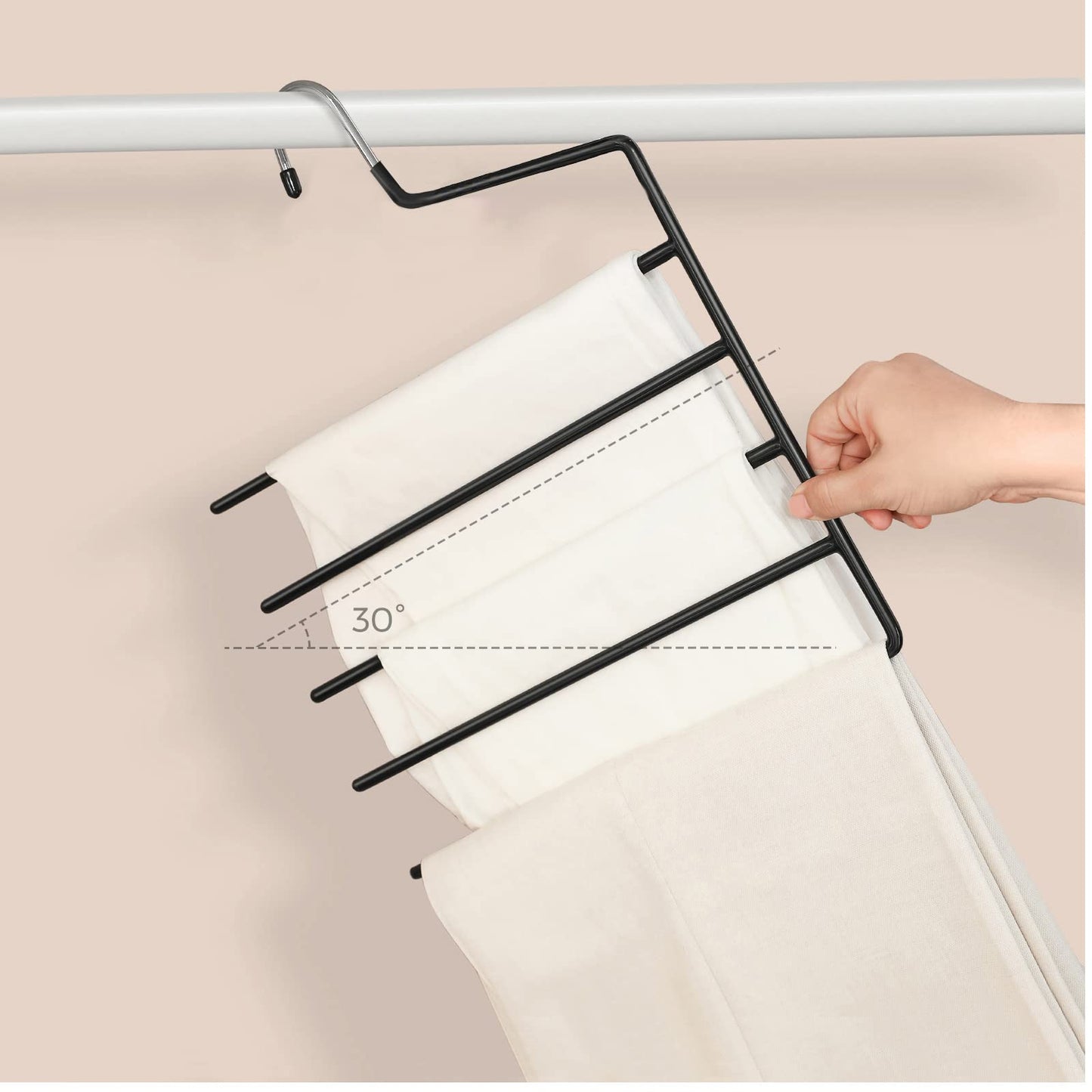 SONGMICS space-saving pants hangers, set of 4, multi-clothes hanger, open end, non-slip, for 5 pants each, for jeans, towels, scarves, black CRI034B02