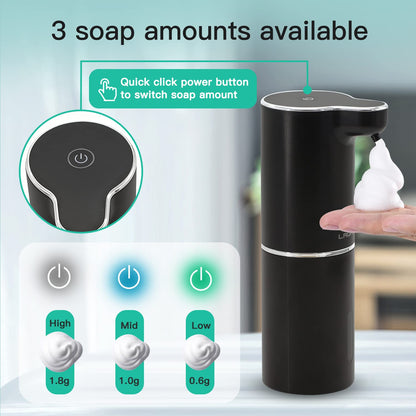 Automatic foam wall-mounted soap dispenser with sensor - LAOPAO Electric soap dispenser with induction infrared set and USB charging IPX5 waterproof, motion sensor for kitchen & bathroom (Black)