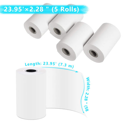 5 rolls of printing paper for kids camera, instant print thermal paper, refill paper for kids camera (length: 23.95 feet & width: 2.28 inches)...
