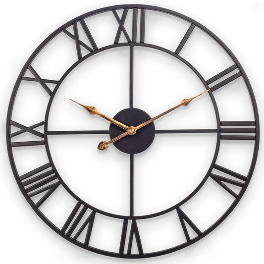 SkyNature Wall Clock Large Vintage, 60cm Industrial Decor Wall Clocks with Roman Numerals, Quiet No Ticking Black Metal Clock, Retro Clock for Living Room, Kitchen, Bedroom, Office, Farmhouse.