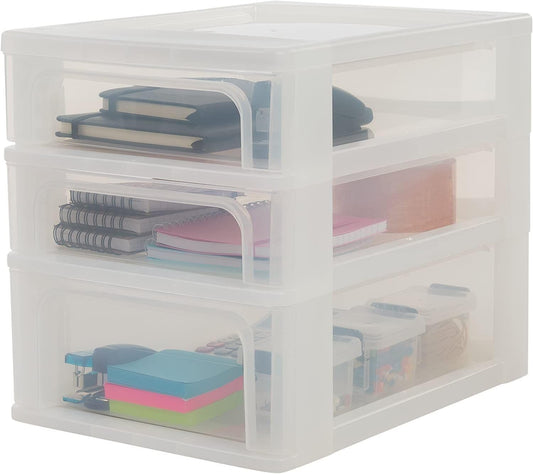 Iris Ohyama Desk Organizer with 2 shallow and 1 deep drawer, Matte White, Easy-Pull System, A4 & A5 size, for office, school, stationery, BPA-free, Drawer, OCH-2021