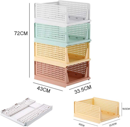 RMAN 4-Piece Wardrobe Organizer Drawer Box Stackable Closet Shelf Storage Box Plastic Storage Bins Divider Drawer for Clothes, Kitchen, Bedroom