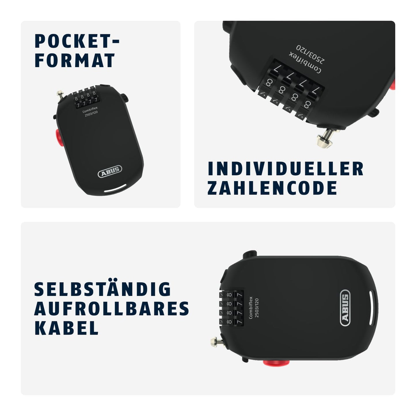 ABUS Special Lock Combiflex 2503/120 - Suitable for securing luggage, skis, helmets - 120 cm steel cable - with combination lock - Black