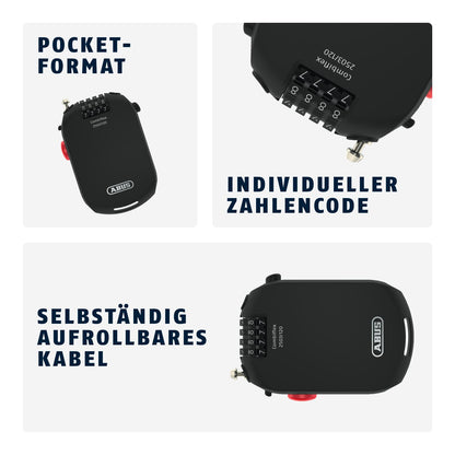 ABUS Special Lock Combiflex 2503/120 - Suitable for securing luggage, skis, helmets - 120 cm steel cable - with combination lock - Black