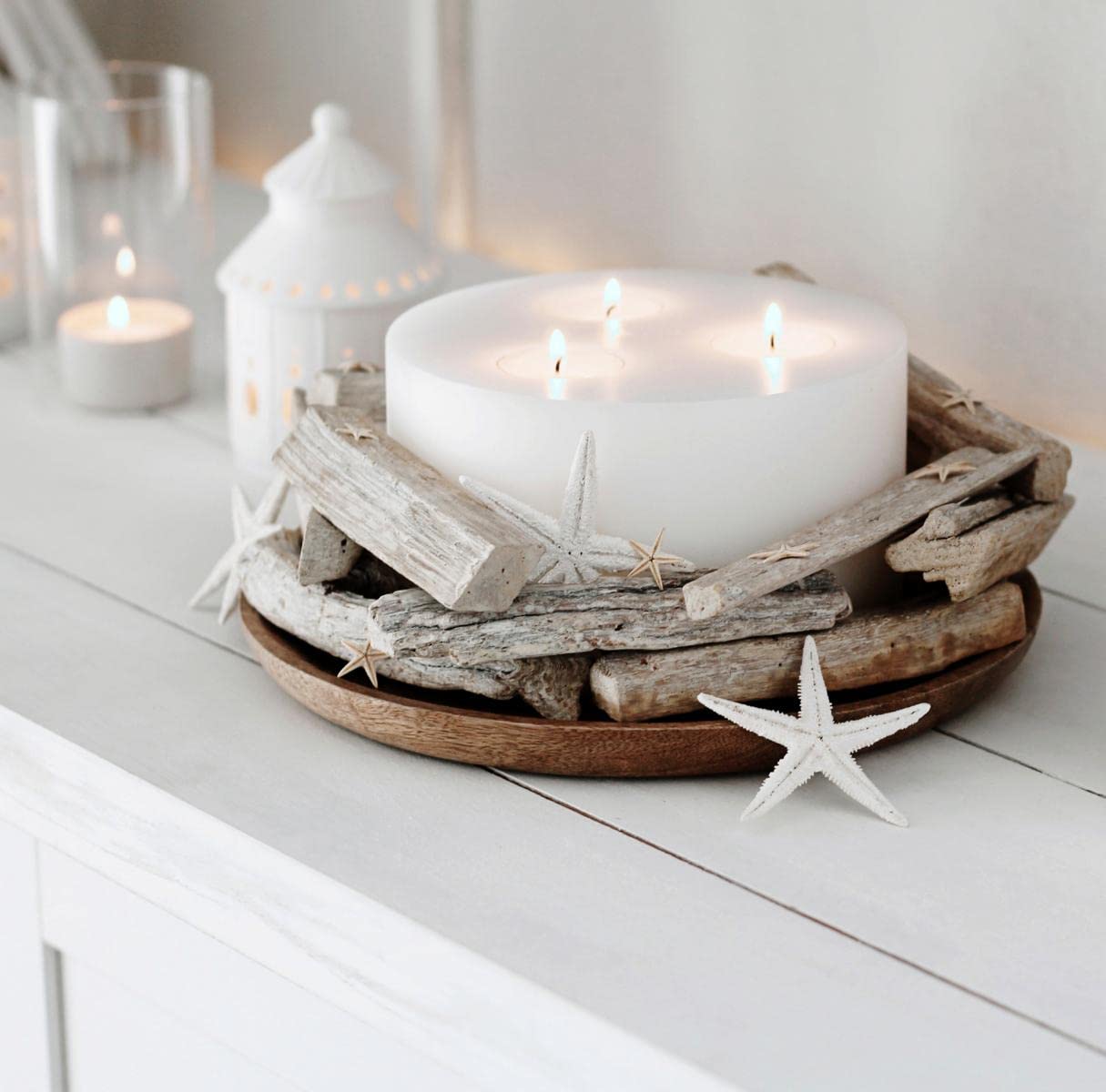 EDZARD continuous candle Cornelius (Ø 16 cm, H 9 cm) in white - tea light holder for 3 tea lights, in candle design, lantern for standard tea lights - decorative candles, table decoration, living room decoration