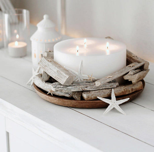 EDZARD continuous candle Cornelius (Ø 16 cm, H 9 cm) in white - tea light holder for 3 tea lights, in candle design, lantern for standard tea lights - decorative candles, table decoration, living room decoration