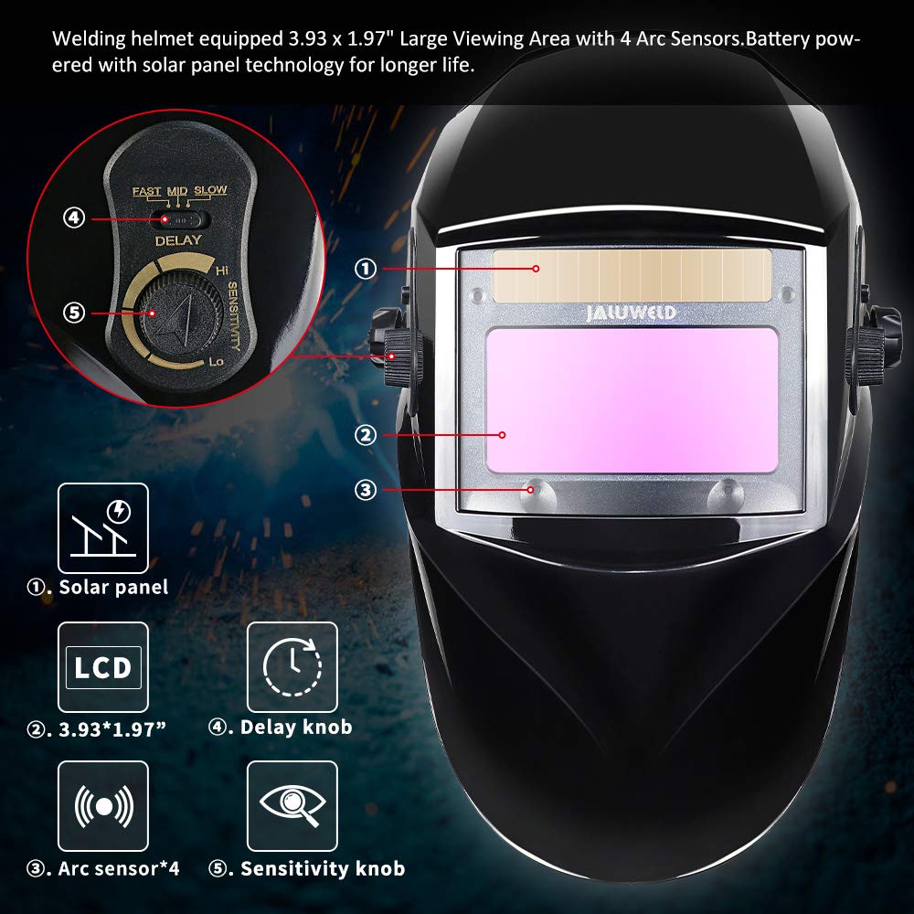JALUWELD Automatic True Color Welding Helmet Fully automatic welding helmets Automatic darkening Solar welding mask Large field of view for applications Includes 5 interchangeable lenses