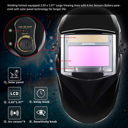 JALUWELD Automatic True Color Welding Helmet Fully automatic welding helmets Automatic darkening Solar welding mask Large field of view for applications Includes 5 interchangeable lenses