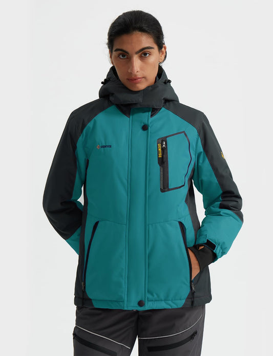 GEMYSE Women's Ski Jacket Waterproof Windproof Rain Jacket Hiking Jacket Hardshell Jacket with Hood for Winter (Acid Blue Gray, S)
