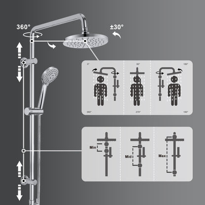 JOHO Stainless Steel Shower System Shower Set Shower Rod Rain Shower Set with ABS Shower Head D20cm