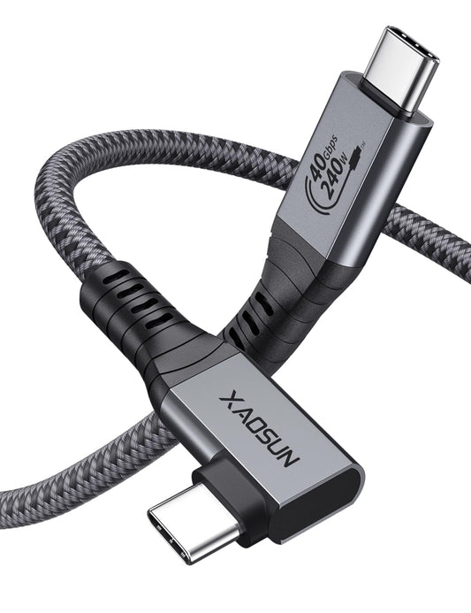 XAOSUN 240W USB4 for Thunderbolt 4 Cable Angle 1.8M, 40Gbps PD3.1 Thunderbolt Cable 90 Degrees, 8K@60Hz & 4K@120Hz, USB Charging Cable Angle Plug for iPhone 17/16/15 Pro/Max, Laptop, Monitor, PC