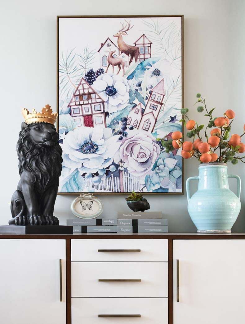 H&W Crown Lion Statue, Black sculptures, Resin Lion figures for men, Art statue ornaments for home office living room bookshelf table desk Housewarming Décor