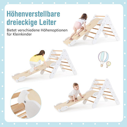 COSTWAY climbing triangle with slide, climbing arch, including double-sided ramp, for climbing, sliding and rocking, 4 in 1 climbing frame indoor from 1 year (White)