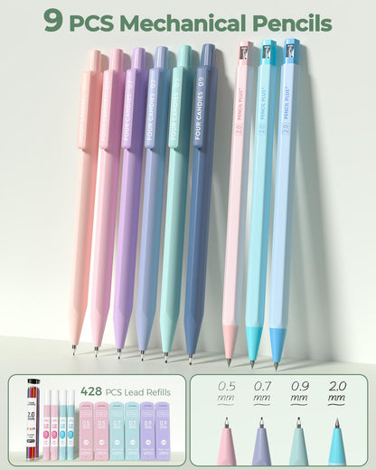 Aesthetic school supplies with pencil case, 6 colored pens, 12 pastel highlighters, 5 black ink gel pens, and 9 mechanical pencils 0.5-2.0 mm (green) - 56 PCS.