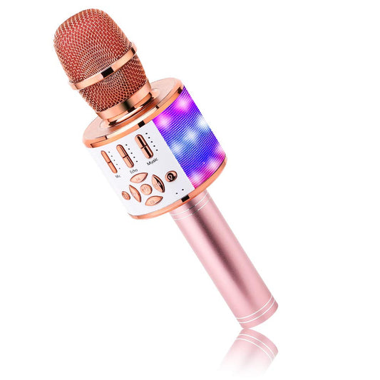 BONAOK 4 in 1 Wireless Portable Karaoke Microphone Speaker, LED, Kids, Home KTV Karaoke Device, compatible with iOS Android Bluetooth devices (Rose Gold)