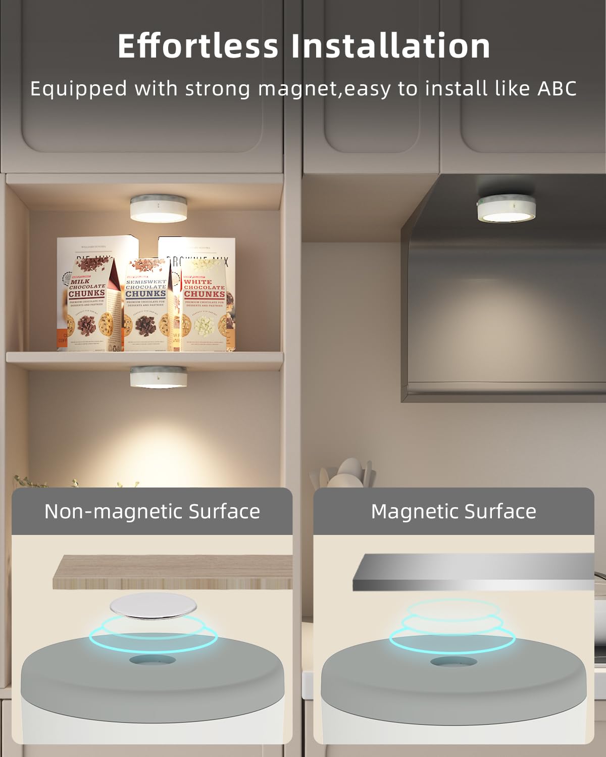 Wireless LED cabinet lighting with remote control and timer, RGB LED spot rechargeable via USB, cabinet lighting without cables, round under cabinet light with magnetic strip, battery-powered touch shelf lighting.