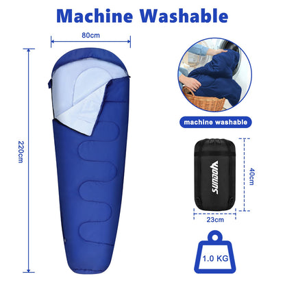 Outdoor sleeping bag for camping 3 seasons - Adult summer sleeping bag 2 in 1 function Mummy bags Warm Lightweight Water-resistant for backpacking hiking and traveling