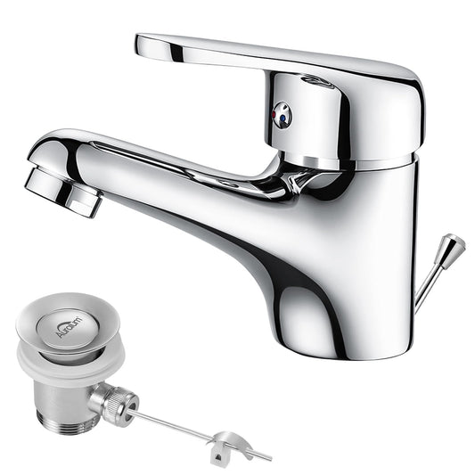 Auralum bathroom faucet with pop-up drain, single lever washbasin mixer tap in chrome, one-handle basin faucet for bathroom.