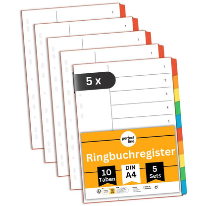 perfect line A4 folder tabs, 10 pieces, set of 25 (5 x 5-pack), cardboard, MADE IN GERMANY
