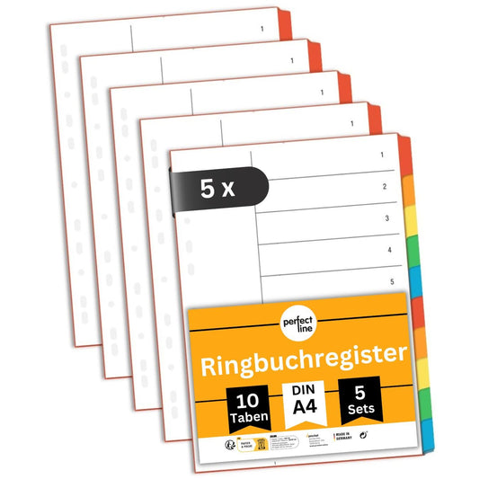 perfect line A4 folder tabs, 10 pieces, set of 25 (5 x 5-pack), cardboard, MADE IN GERMANY
