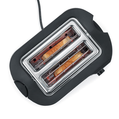 SEVERIN automatic toaster with bun warmer, high-quality stainless steel toaster for toasting, defrosting, and warming, 800 W, stainless steel brushed/black, AT 2589