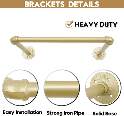 Industrial pipe clothing rack, set of 2, 52 cm, DIY, sturdy clothes rack, wall mounted, black iron pipe frame (Gold) 52 cm