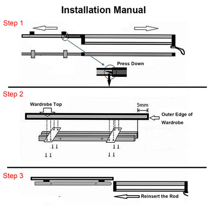 Retractable clothes rail for pulling out hangers, adjustable wardrobe telescopic pole clothes rail 292mm white