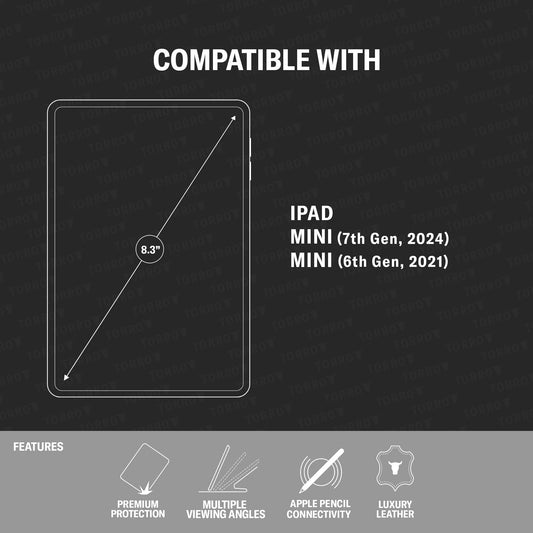 TORRO case Compatible with iPad mini 7/6 - iPad mini 7th Gen / 6th Gen (2024/2021) Genuine leather case with stand function, Apple Pencil connectivity, and Wake Sleep function (Dark Brown)