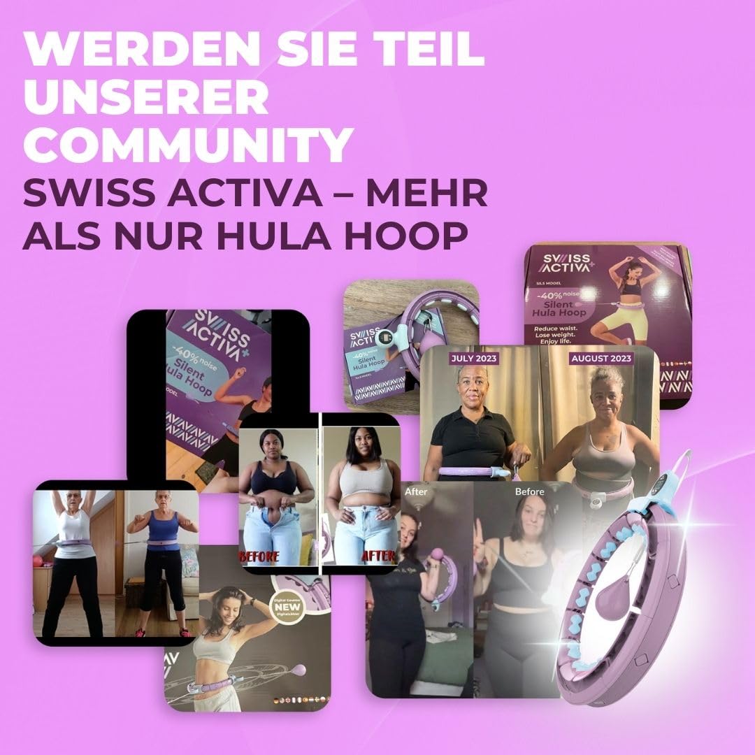 Swiss Activa+ S5.S Silent Hula Hoop hoop for adults with counter 60-112cm - Extra quiet - Doesn't fall down for women to lose weight - Smarter fitness with weight