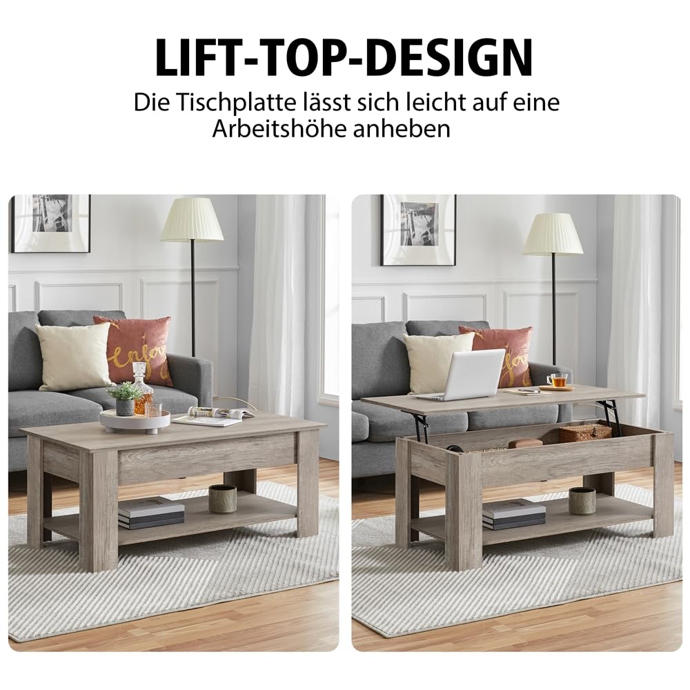 Yaheetech Coffee Table Height Adjustable Sofa Table with Storage Shelves Metal Frame Side Table for Living Room, Gray