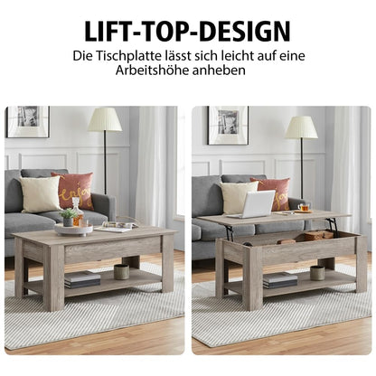 Yaheetech Coffee Table Height Adjustable Sofa Table with Storage Shelves Metal Frame Side Table for Living Room, Gray