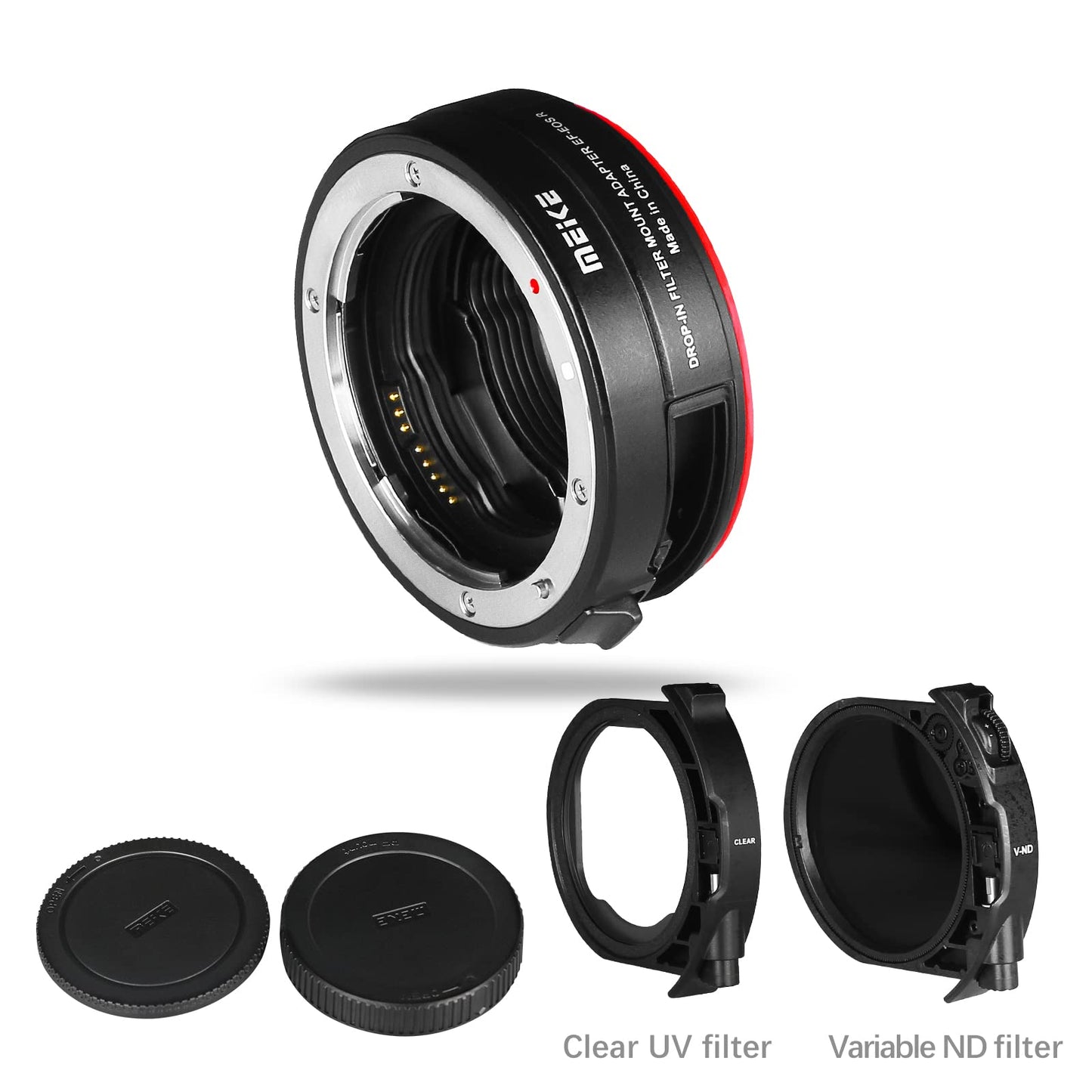 Meike MK-EFTR-C drop-in filter adapter for Canon EF to EOSR with variable ND filter and UV filter for EOS R R5 R6 RP R5C C70 cameras.