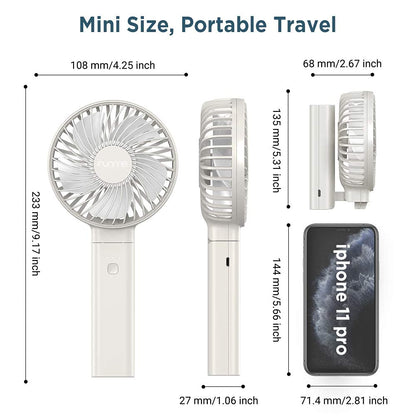 Funme handheld fan battery powerful wind small quiet fan one-touch off/washable/low power display USB fan 4 levels portable personal foldable desk fan for on-the-go