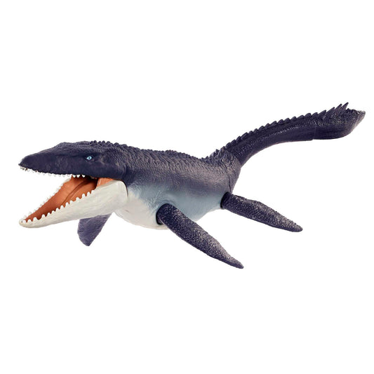 Jurassic World HNJ57 - Dominion Mosasaurus dinosaur action figure, 70 cm tall with movable joints, physical & digital play, dinosaur toy for children ages 4 and up.
