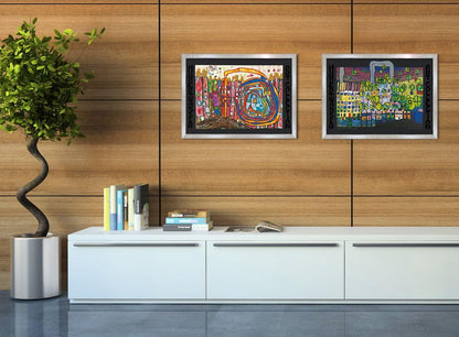 artissimo, Premium art print framed, 72x53cm, AG4690, Friedensreich Hundertwasser: Löwengasse - The Third Skin, picture with frame, wall art, poster, wall decoration