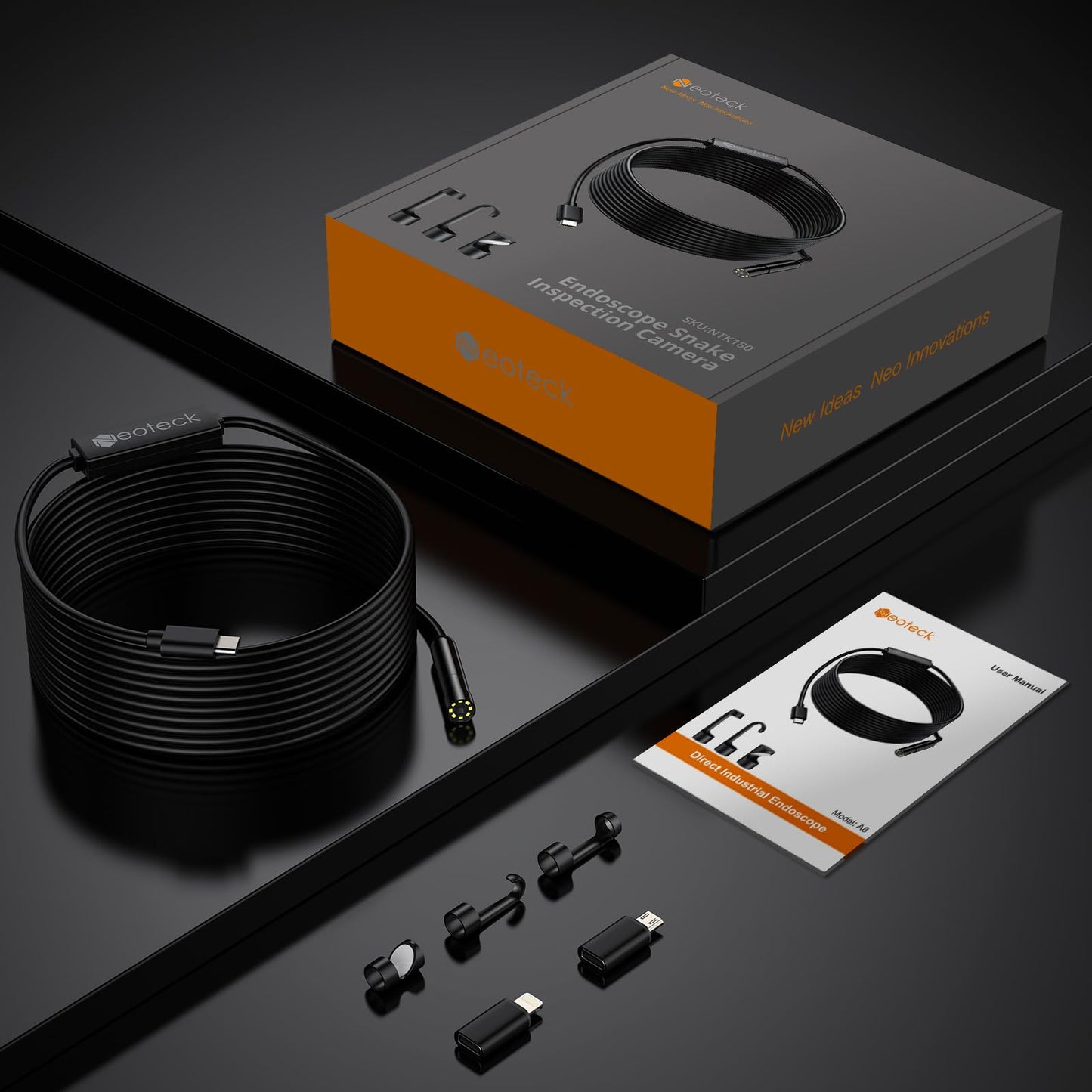 Neoteck Endoscope Camera 1920P HD Snake Inspection Camera Waterproof with 8 LED Lights Inspection Camera Pipe Camera for Android and iOS Smartphone (5M)