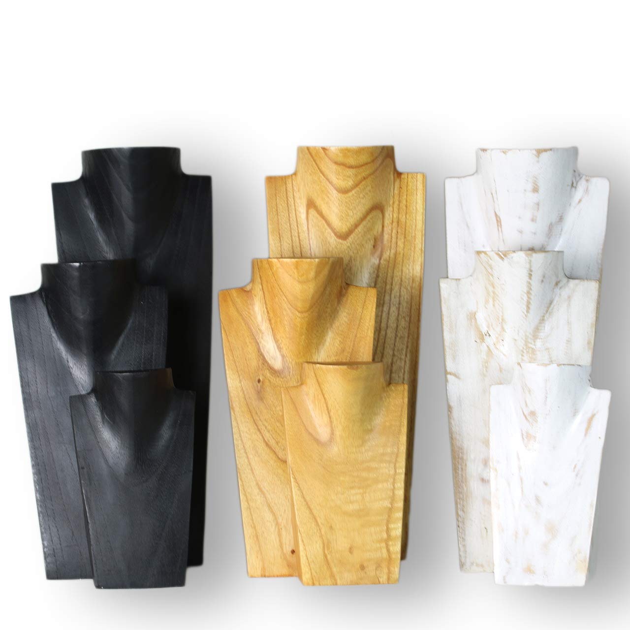 ART-CRAFT wooden necklace stand set of 3, natural wood jewelry display bust in sizes 20-30 - 40cm.