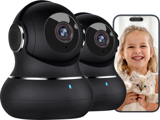 litokam Little elf Surveillance Camera 2 Pack, 2K Baby Monitor with Camera with motion detection, night vision, 2-way audio, WiFi Camera Surveillance Indoor for dogs, pet camera with app, Alexa