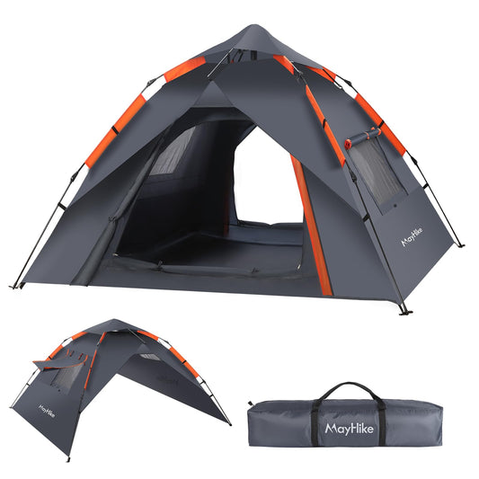 Pop-up camping tent for 2-4 people | 100% waterproof & wind-resistant family tent | 230x230x135 cm + 2 doors with ventilation mesh | Perfect for campsites & summer festivals | Includes tent bag