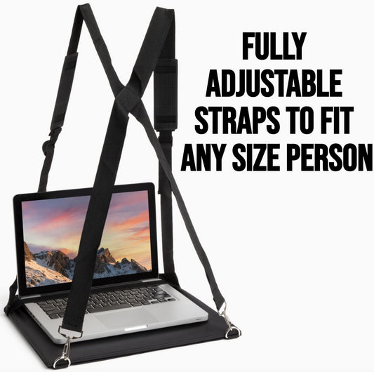 Laptop Harness, standing desk, mobile walking laptop carrier, adjustable desk, and portable laptop stand, hands-free portable desk for laptop (13 inch) or notebook.