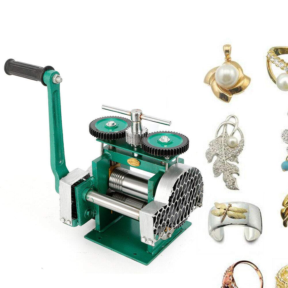 Manual rolling mill machine, 85mm width 50mm combination jewelry rolling mill tabletting machine rolling wire flat sheet jewelry marking DIY tool for jewelry design and repair.
