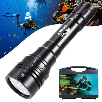 APLOS AP150 15000 lumen diving flashlight, underwater 150m, 4 modes, dive flashlight LED with battery.