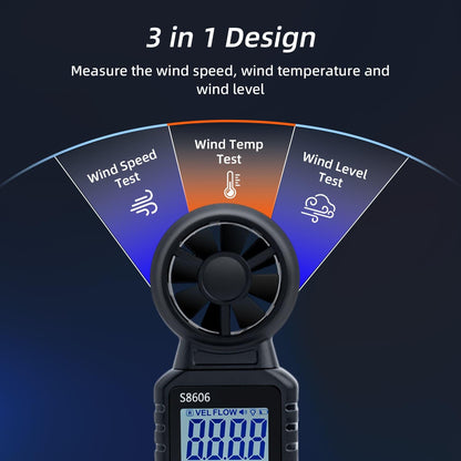 Mcbazel 3 in 1 Handheld Digital Anemometer Wind Speed Meter for measuring wind speed, temperature, wind chill for HVAC, drones, sailing, fishing.