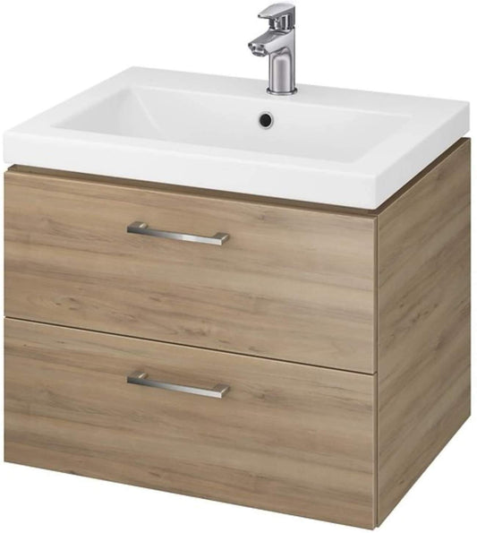 VBChome Vanity Unit with Washbasin 50 cm Walnut - Bathroom Furniture Set with 2 Soft-Close Drawers - Wall-mounted Bathroom Cabinet with Ceramic Sink - Modern Design