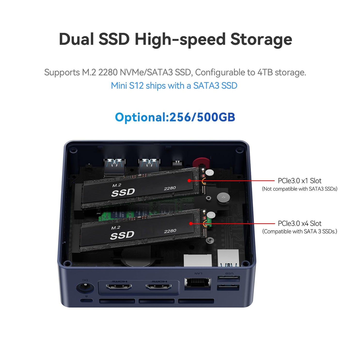 Beelink Mini S12 Mini PC, Alder Lake-N N95 (4C/4T, up to 3.4 GHz) 16GB DDR4 RAM 500GB M.2 2280 SSD, Mini Desktop Computer 4K 60Hz Dual HDMI, WiFi5, Bluetooth 4.2, Gigabit Ethernet